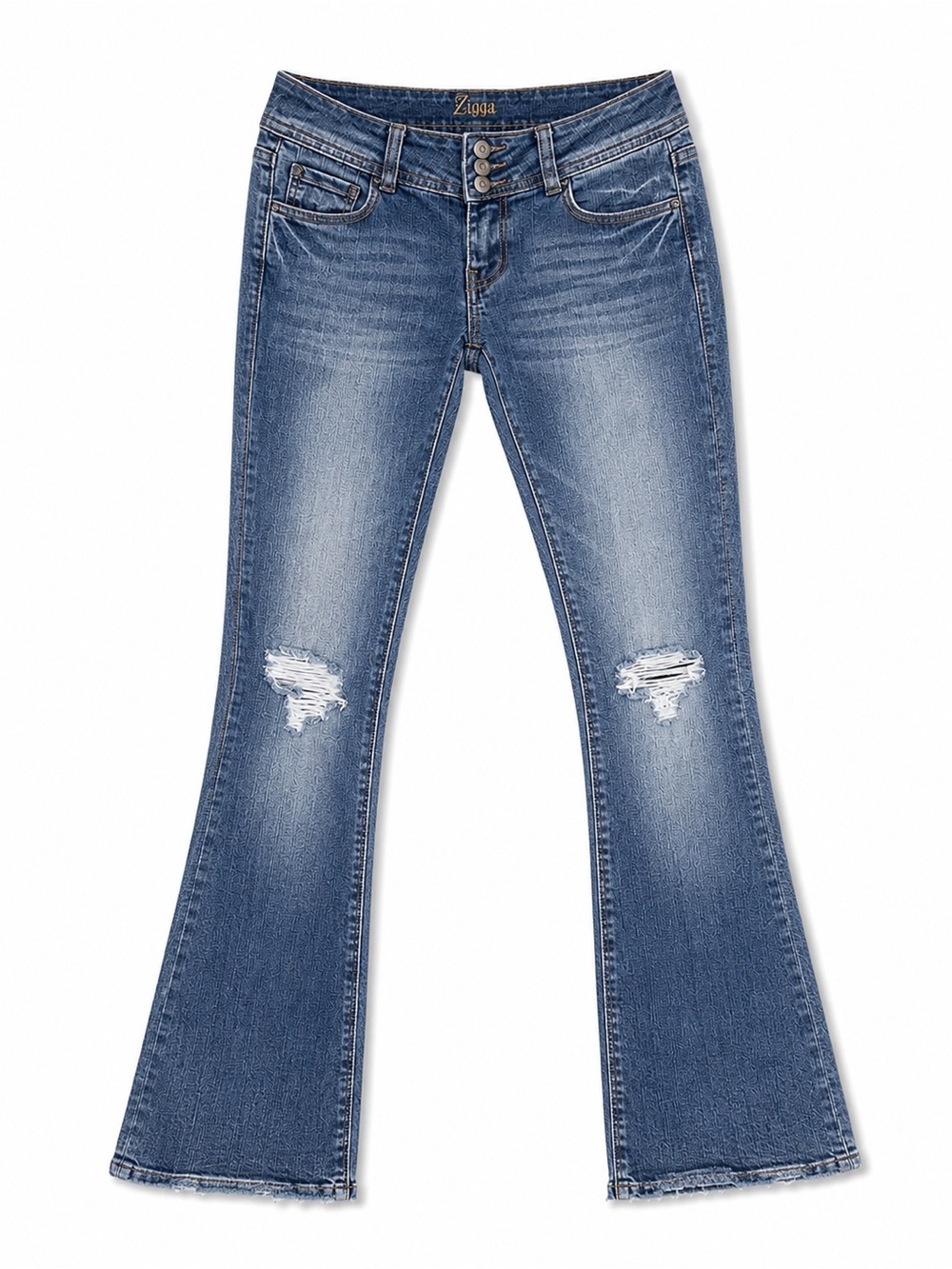 ZCO Mid Blue Distressed Flare Jeans